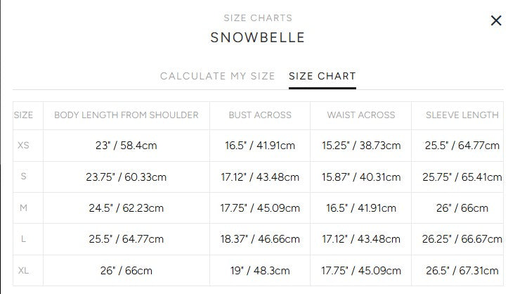 Product size guide