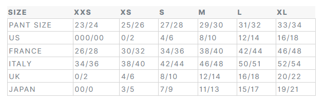 Product size guide