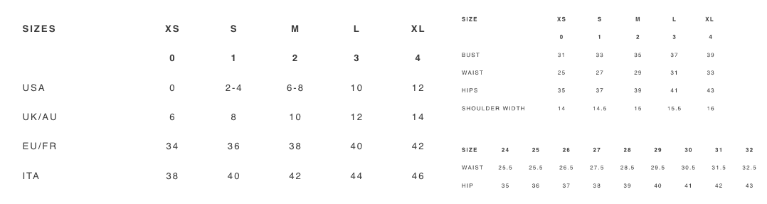 Product size guide
