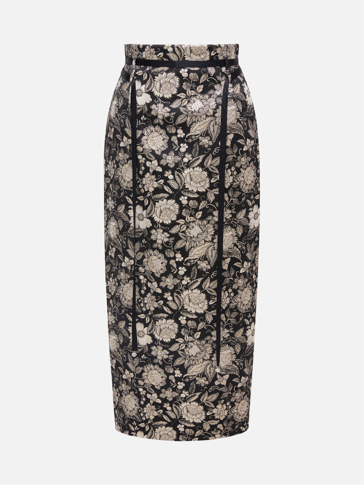 Tie Belt Skirt | Black Floral