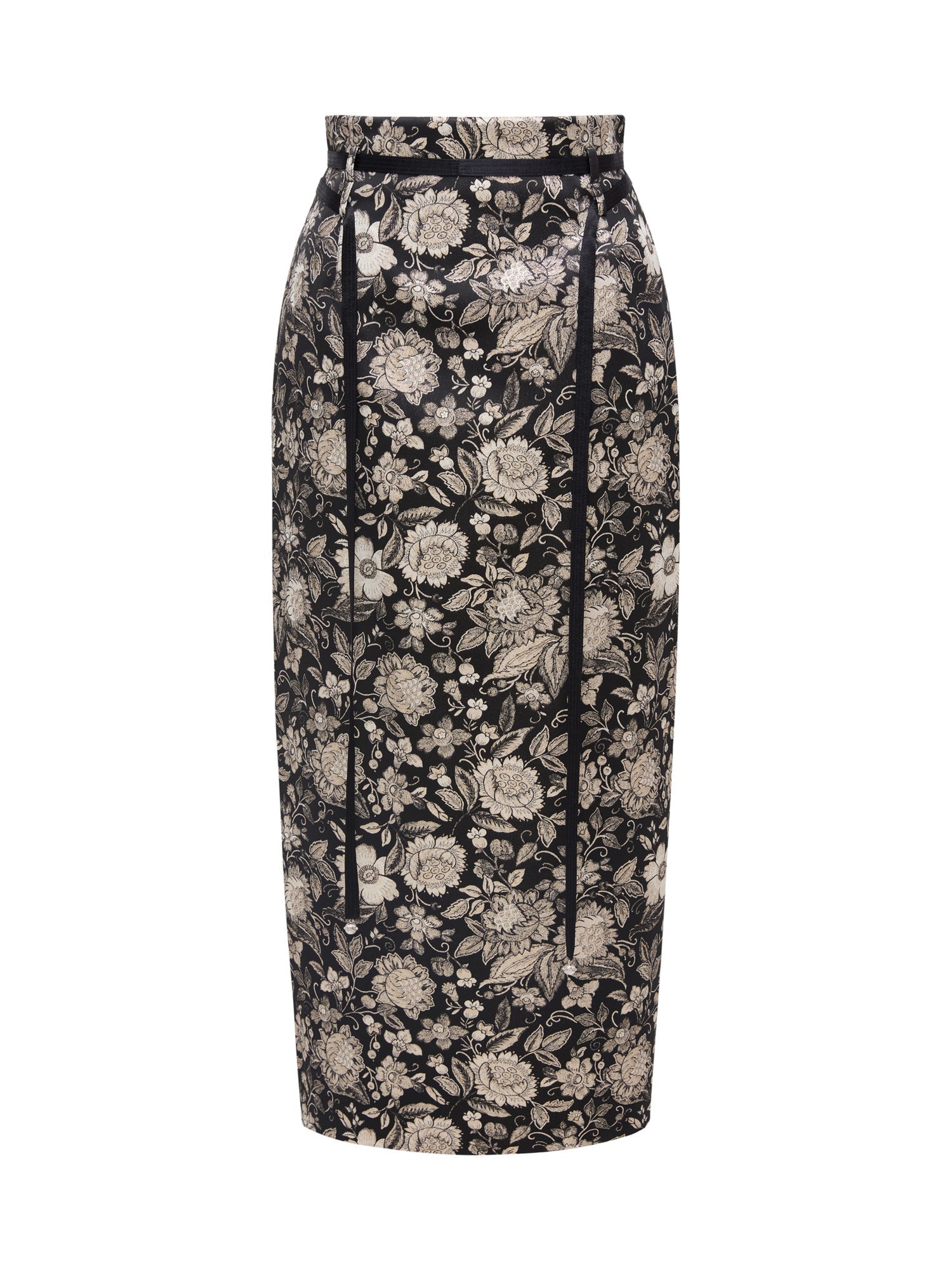 Tie Belt Skirt | Black Floral
