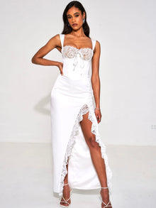 Freddie Lace Satin Maxi Corset Dress | White