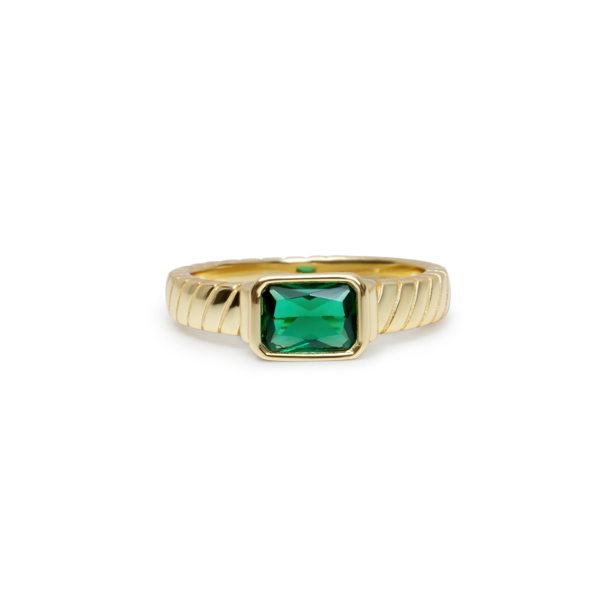 The Square Green Gemstone Twist Ring | 18KT Gold Vermeil