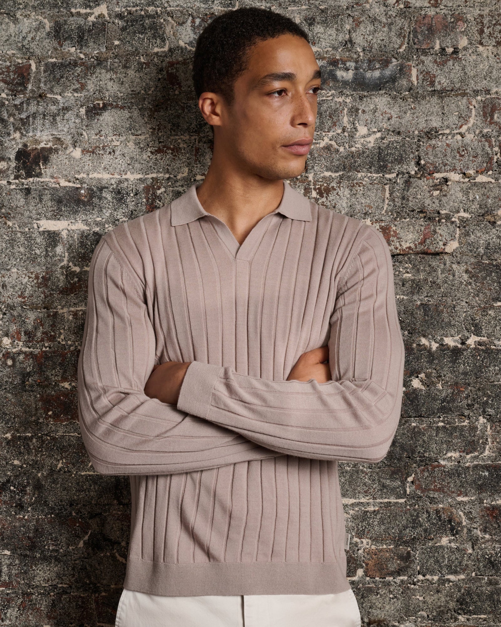 Mens | Extra Fine Merino Wool Johnny Collar Polo | Oxford Tan