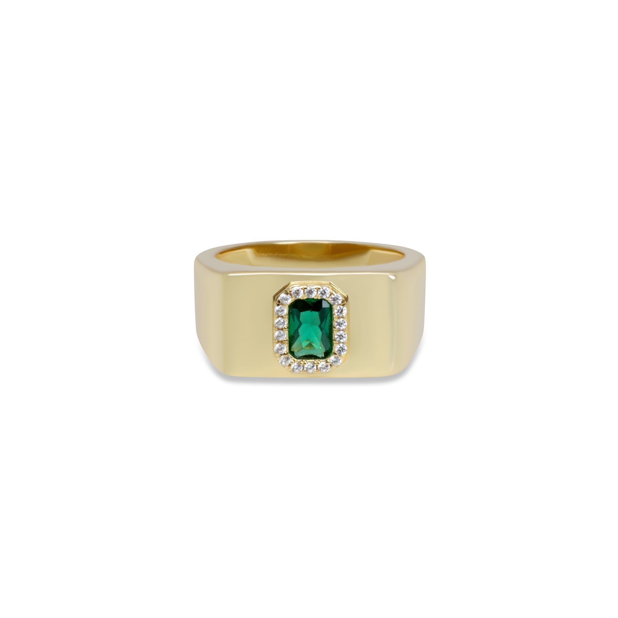 The Green Stone Square Signet Ring | 18KT Gold Vermeil