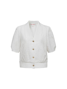 Mulberry Silk V-Neck Jacquard Jacket | White
