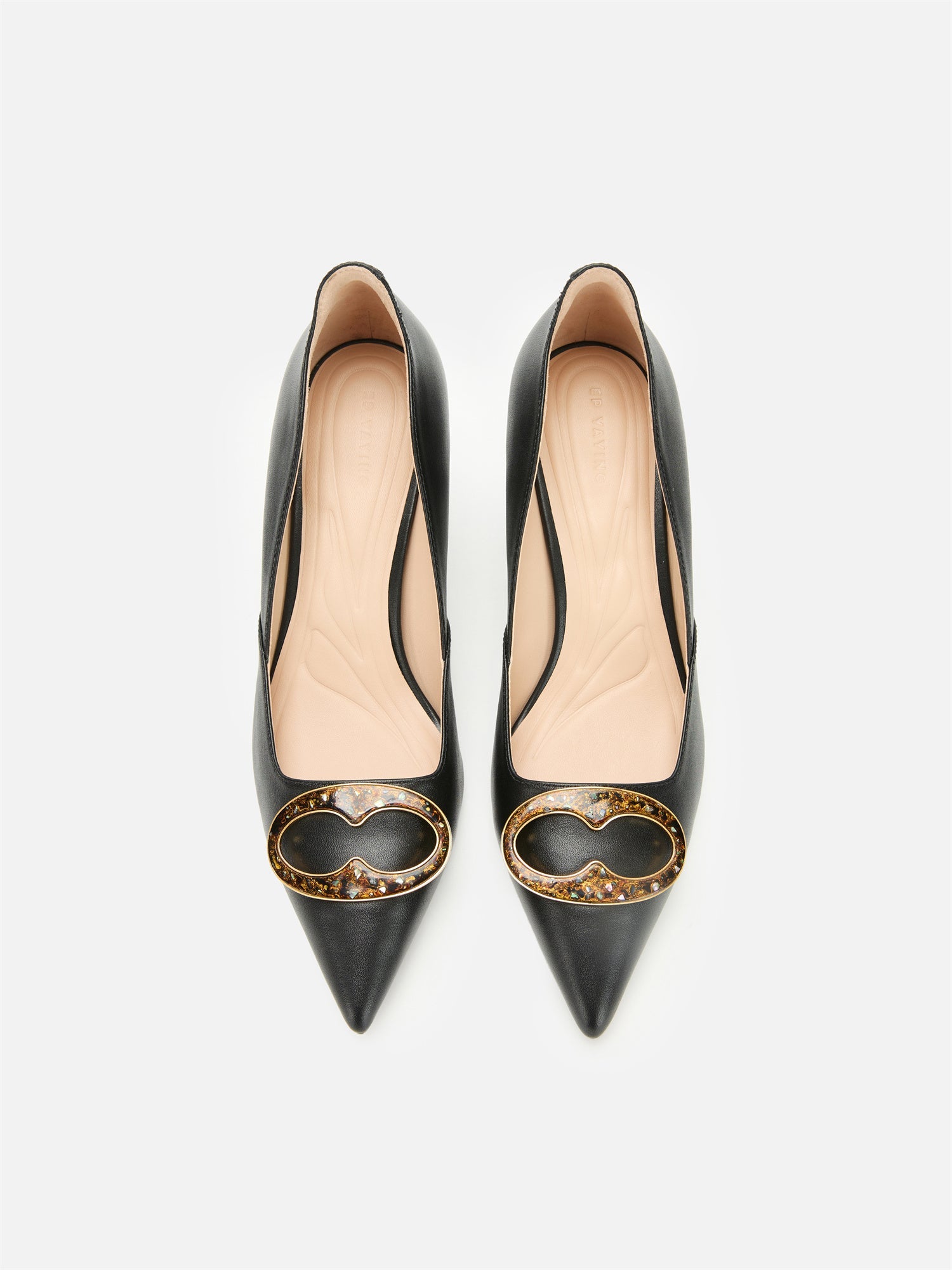 Mother-of-Pearl Fulu Decorative Buckle Flats | Black