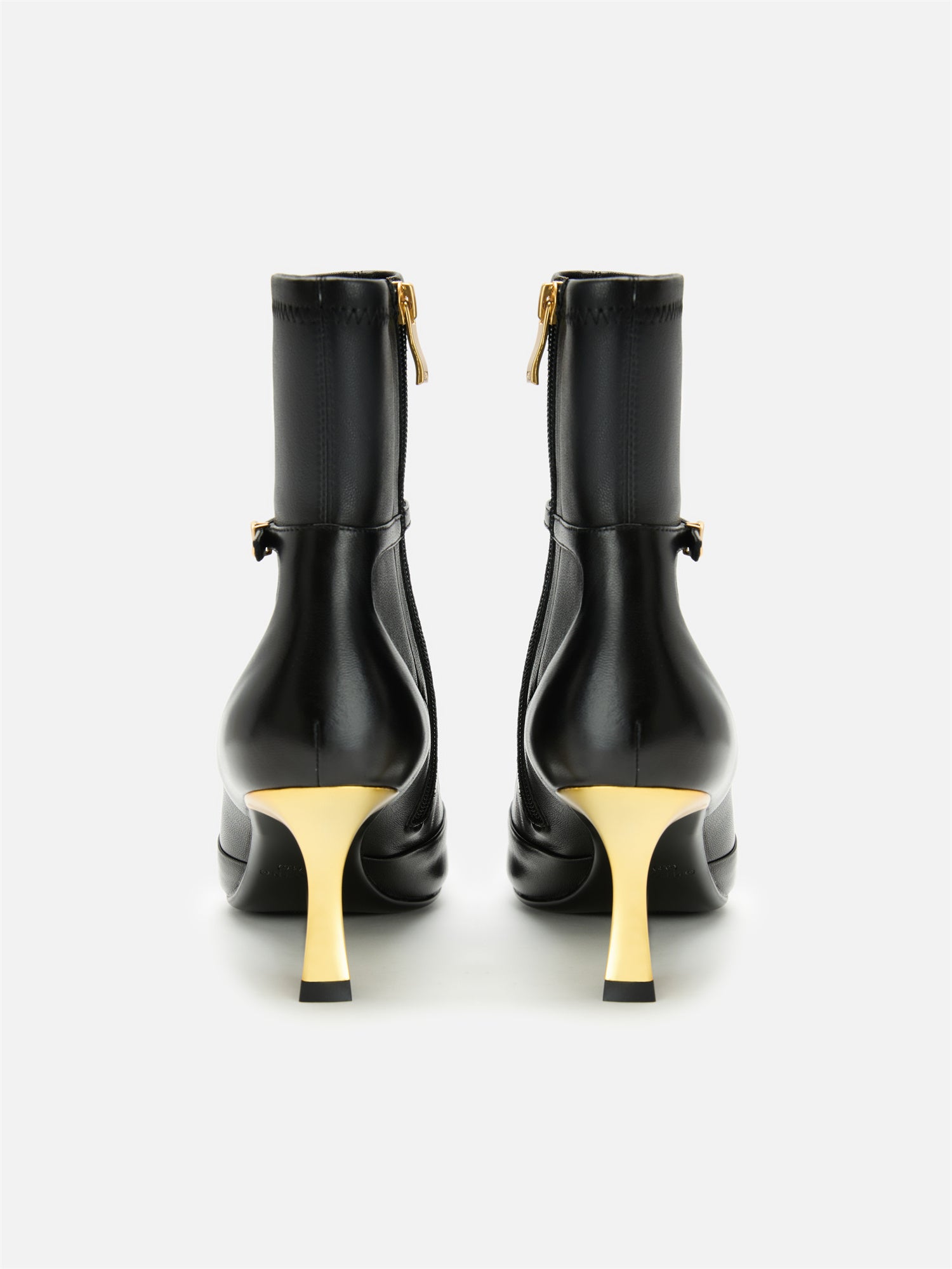 Stretch Lambskin Spliced Pointed Toe High-Heeled Ankle Boots | Black