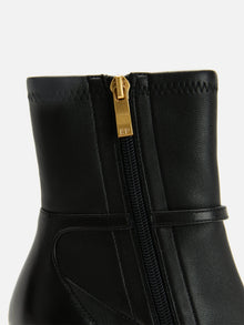 Stretch Lambskin Spliced Pointed Toe High-Heeled Ankle Boots | Black