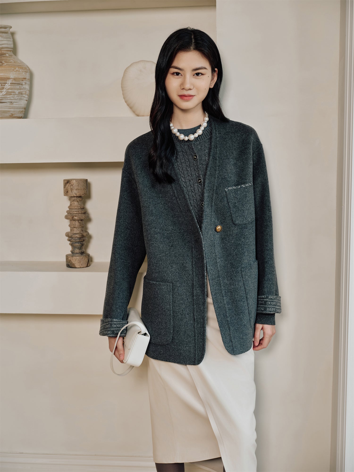 Double-Faced Wool Blazer-Style Casual Jacket | Grey