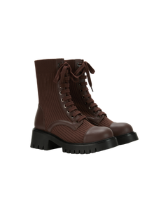 Knitted Chunky Heel Martin Boots | Brown