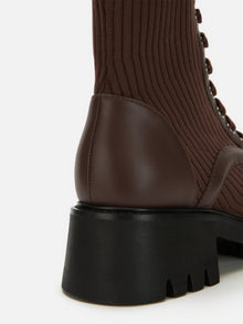 Knitted Chunky Heel Martin Boots | Brown