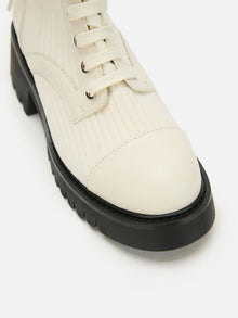 Knitted Chunky Heel Martin Boots | White