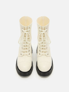 Knitted Chunky Heel Martin Boots | White