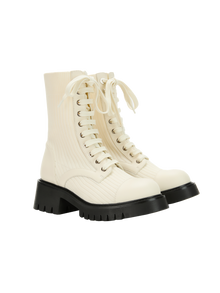 Knitted Chunky Heel Martin Boots | White