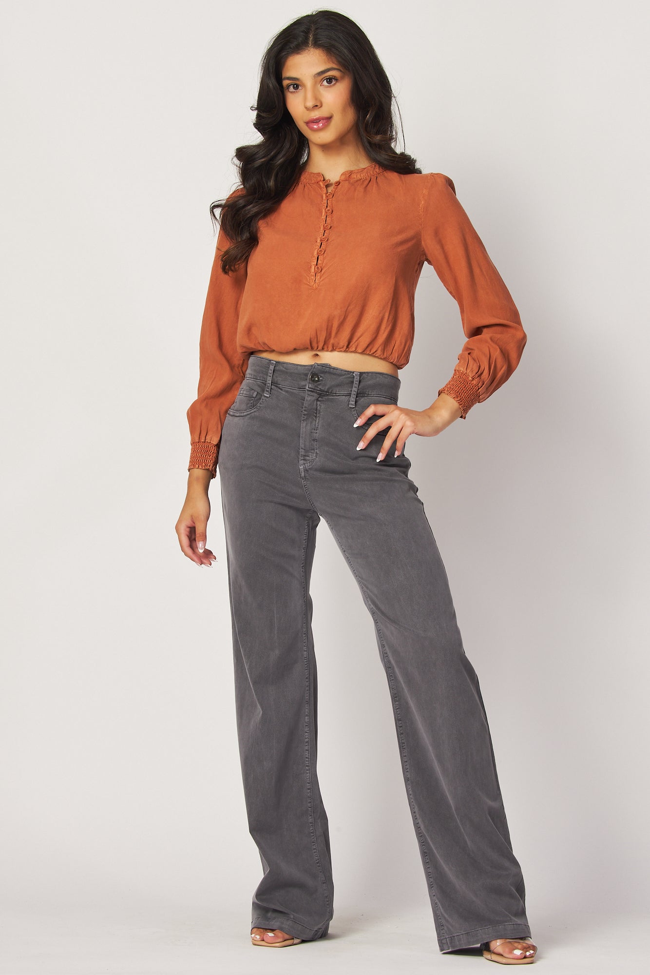 Long Sleeve Elastic Waist Top - Spiced Cinnamon