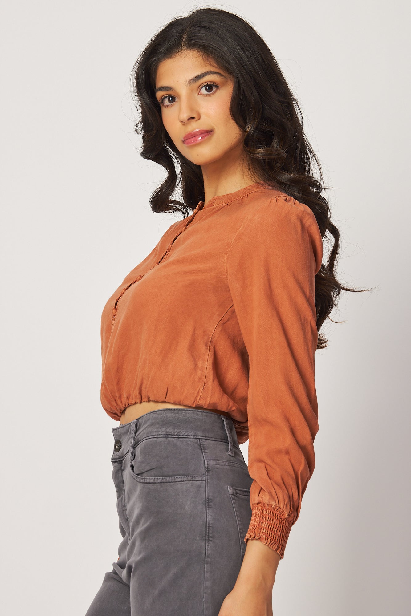 Long Sleeve Elastic Waist Top - Spiced Cinnamon