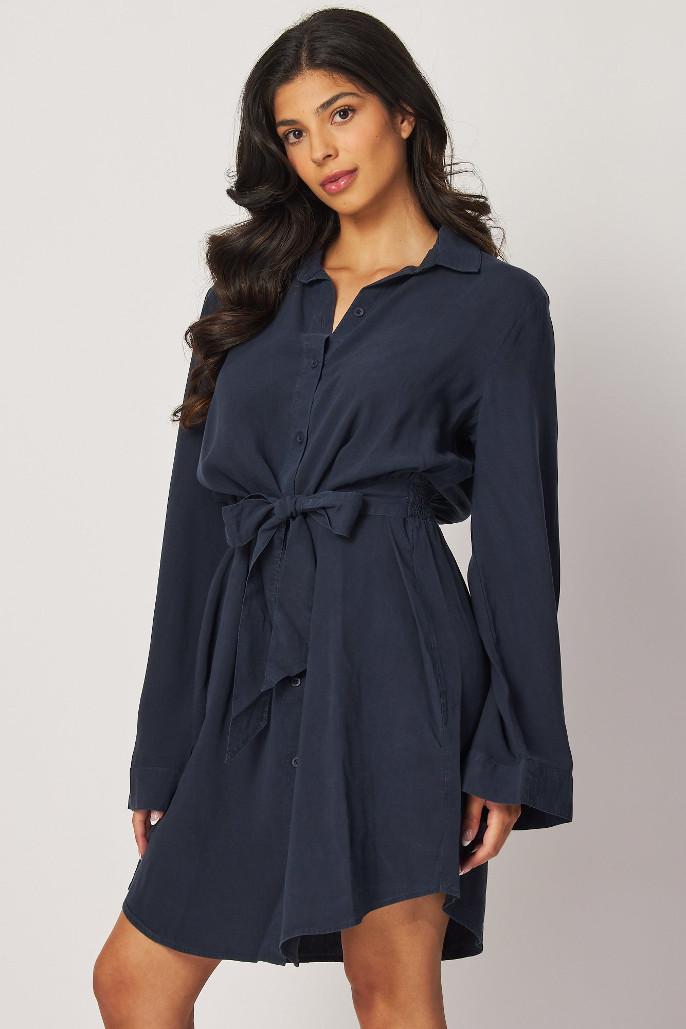 Mini Shirt Dress W/ Smocked Back - Endless Sea