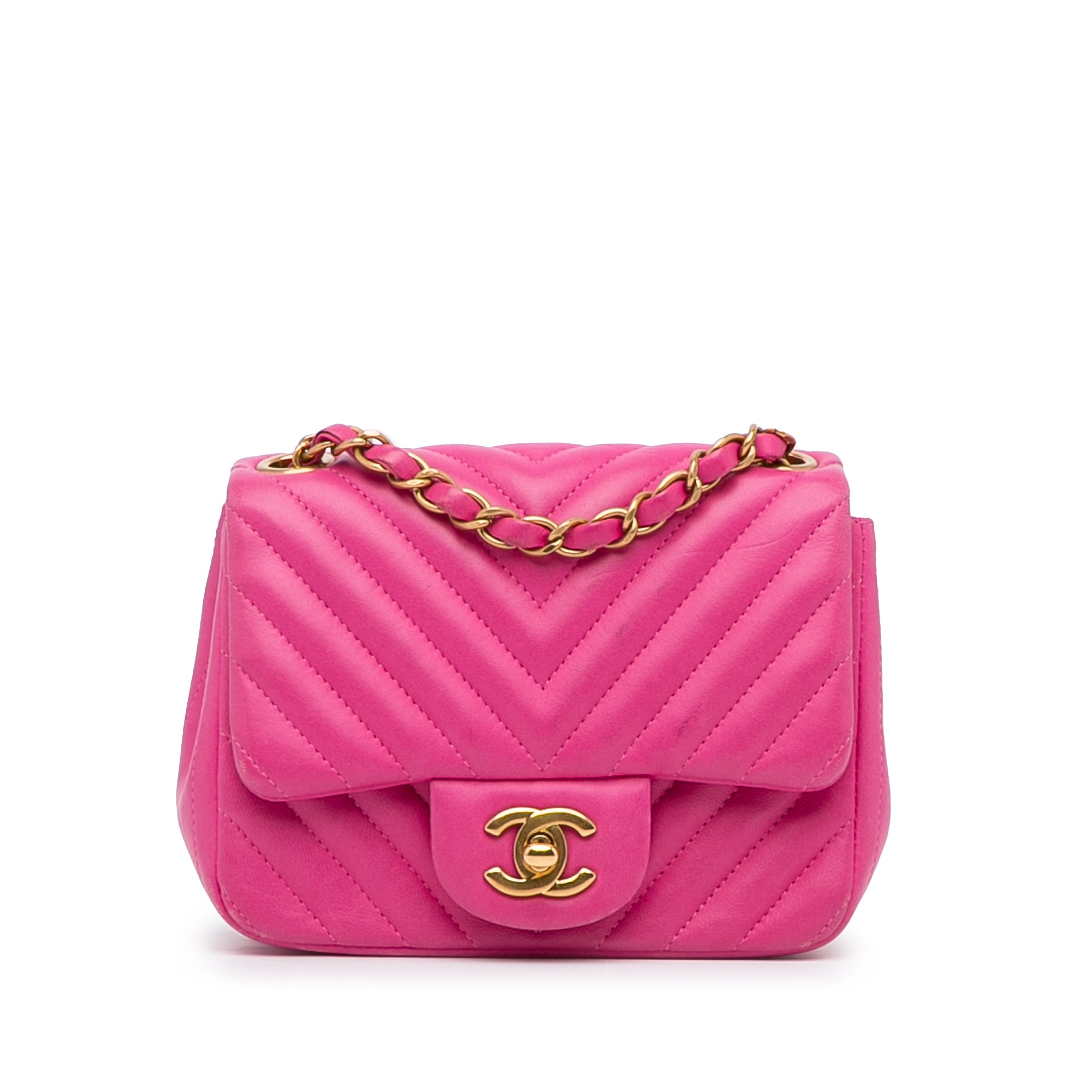 Chanel | Pre-Owned Mini Square Classic Chevron Lambskin Single Flap - II | Pink