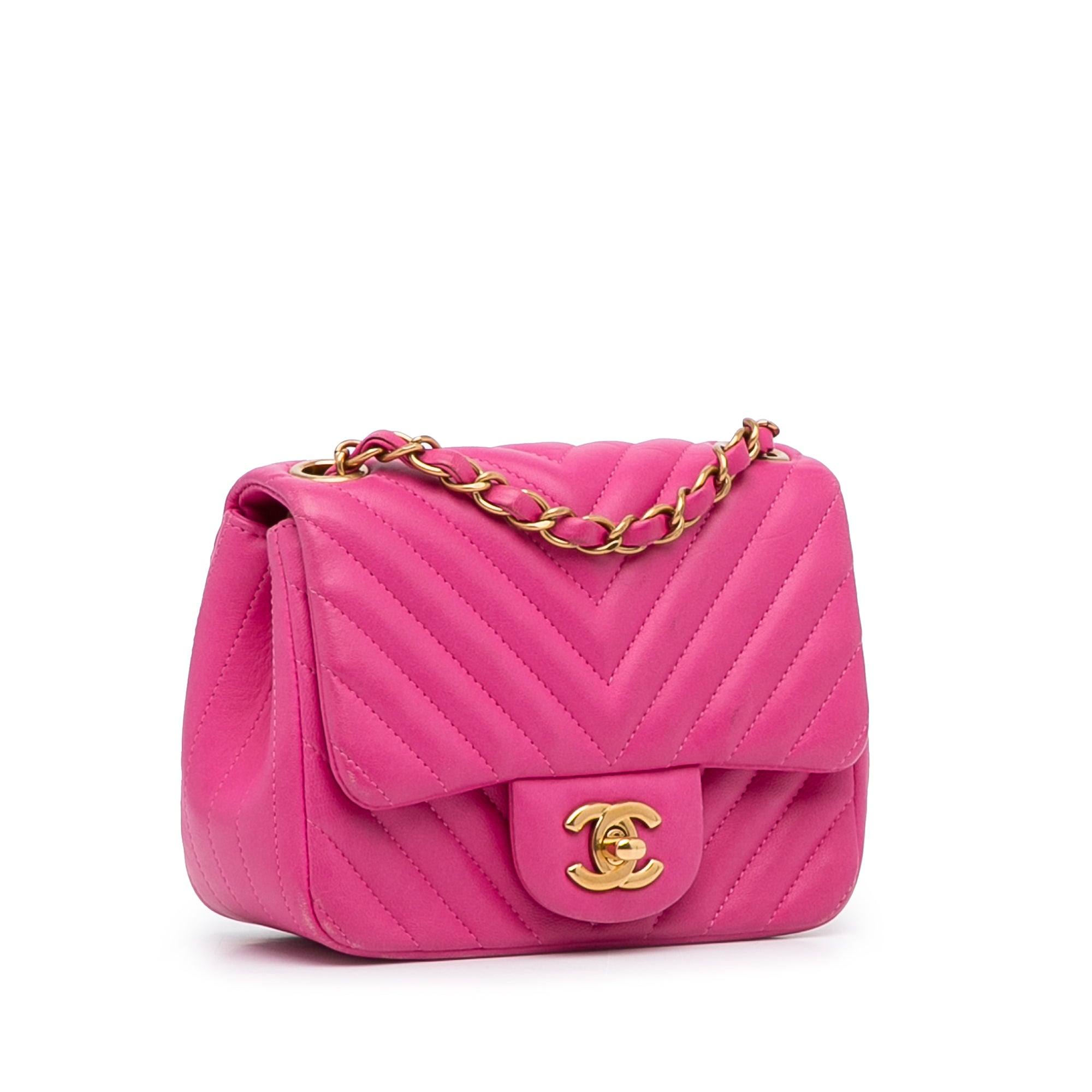 Chanel | Pre-Owned Mini Square Classic Chevron Lambskin Single Flap - II | Pink