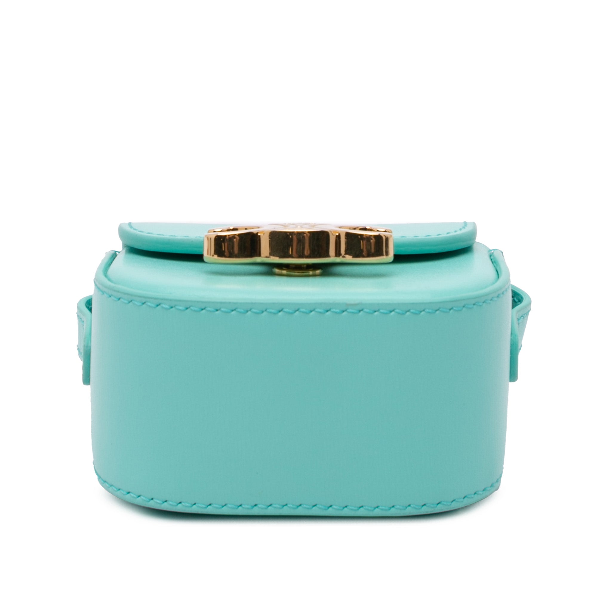 Celine | Pre-Owned Leather Triomphe AirPods Case with Strap - II | Blue/Turquoise