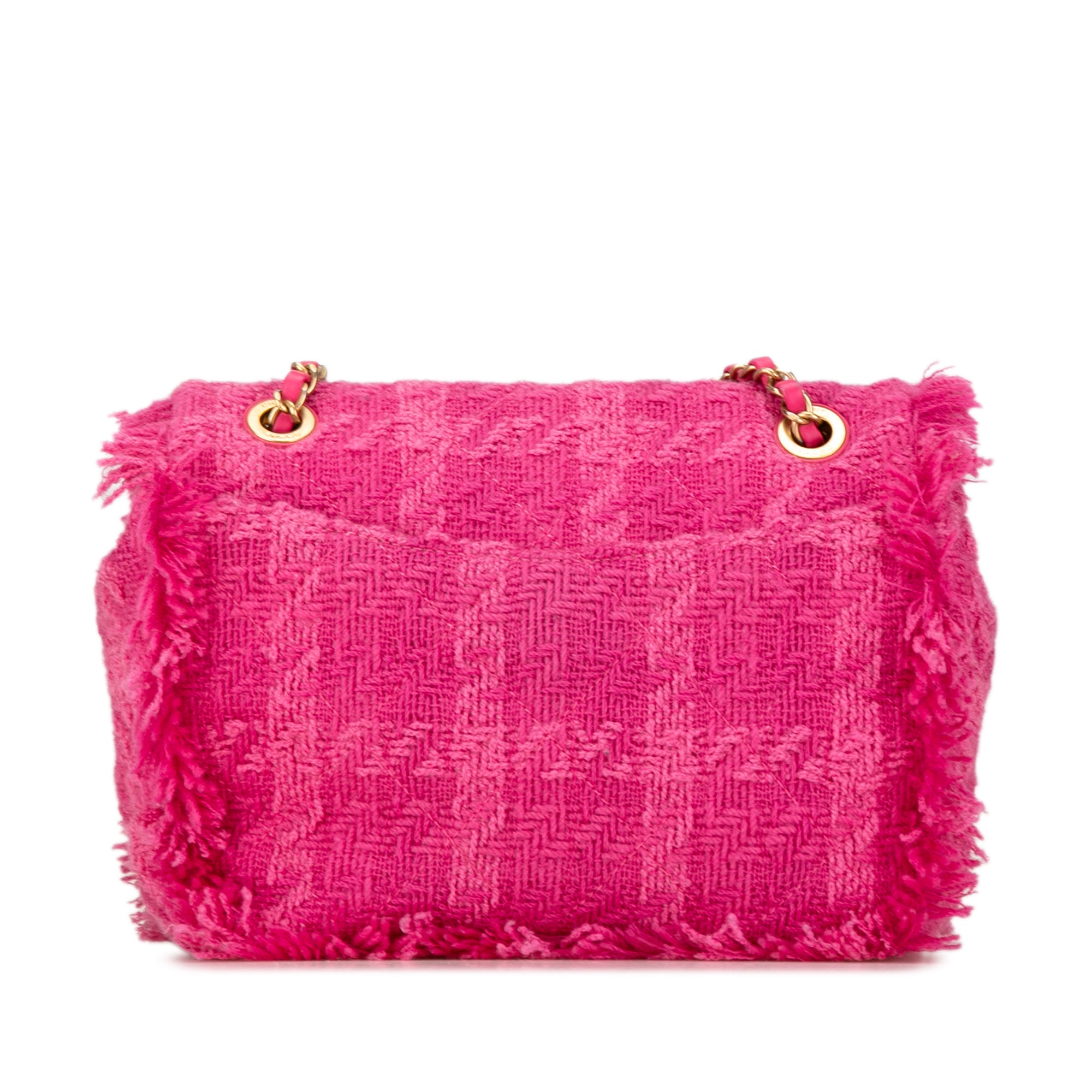 Chanel | Pre-Owned Wool Tweed Giant Logo Flap | Pink/Hot Pink