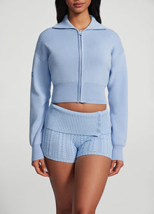Knit Cropped Zip-Up Jacket | Sky Blue