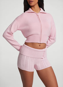 Knit Cropped Zip-Up Jacket | Ballet Pink