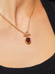 Hana Lee Heart Necklace | 14K Gold on Brass | Red Cubic Zirconia