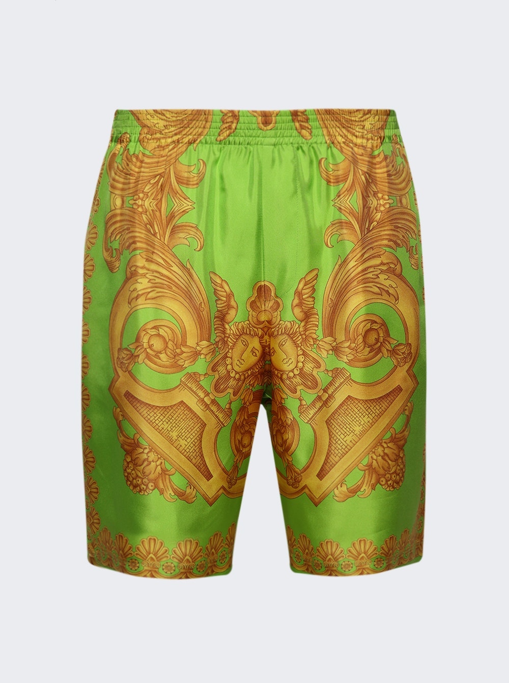 Men | Versace | Barocco 660 Silk Shorts | Lime & Gold
