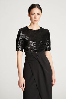 Halston | Keagan Gown In Sequin & Crepe | Black