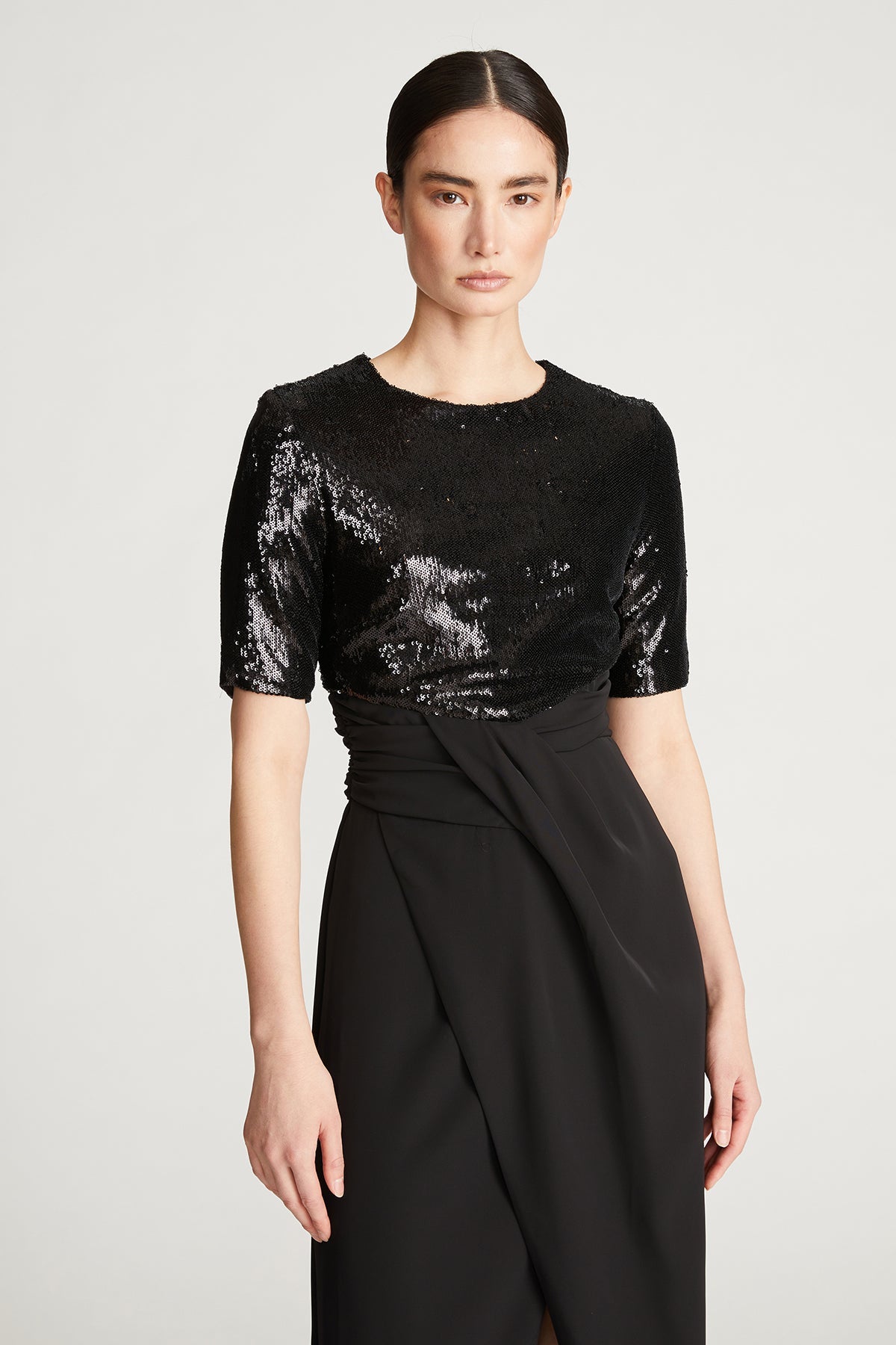 Halston | Keagan Gown In Sequin & Crepe | Black