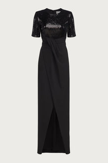 Halston | Keagan Gown In Sequin & Crepe | Black