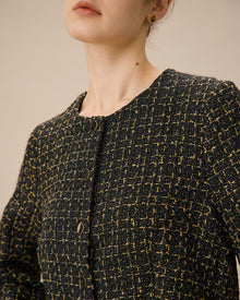 Black Single-Breasted Tweed Jacket