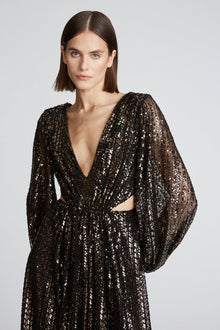 Halston | Madelyn Gown In Sequins | Black/ Gold