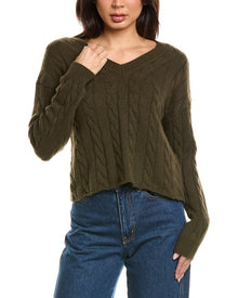 The Cashmere Project | Womens | Cropped Cable V Neck Sweater | Green