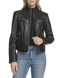 Andrew Marc | Womens | Mikel Leather Racer Jacket | Black