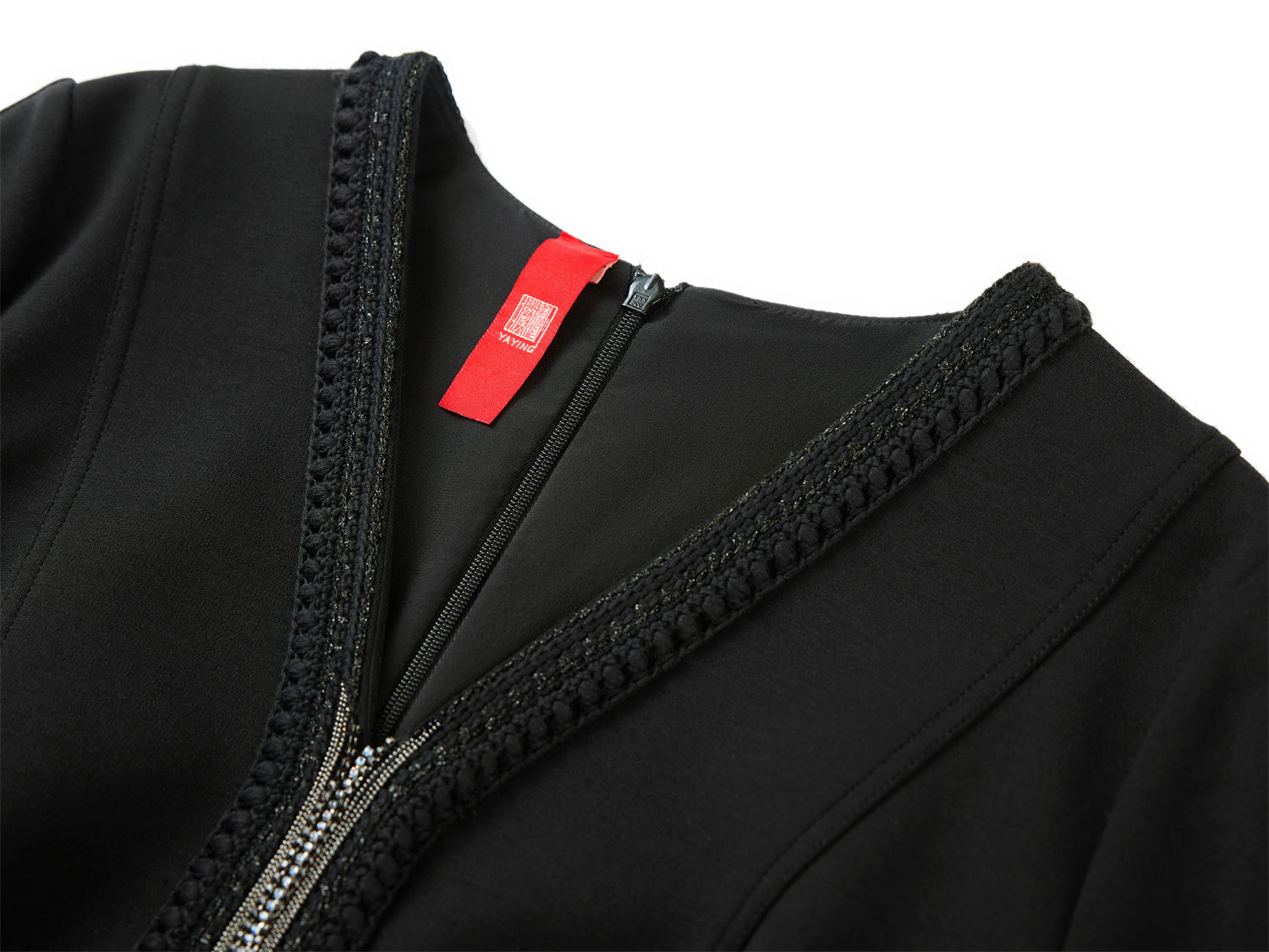 V-Neck Waist-Cinching A-Line Mid-Length Dress | Black