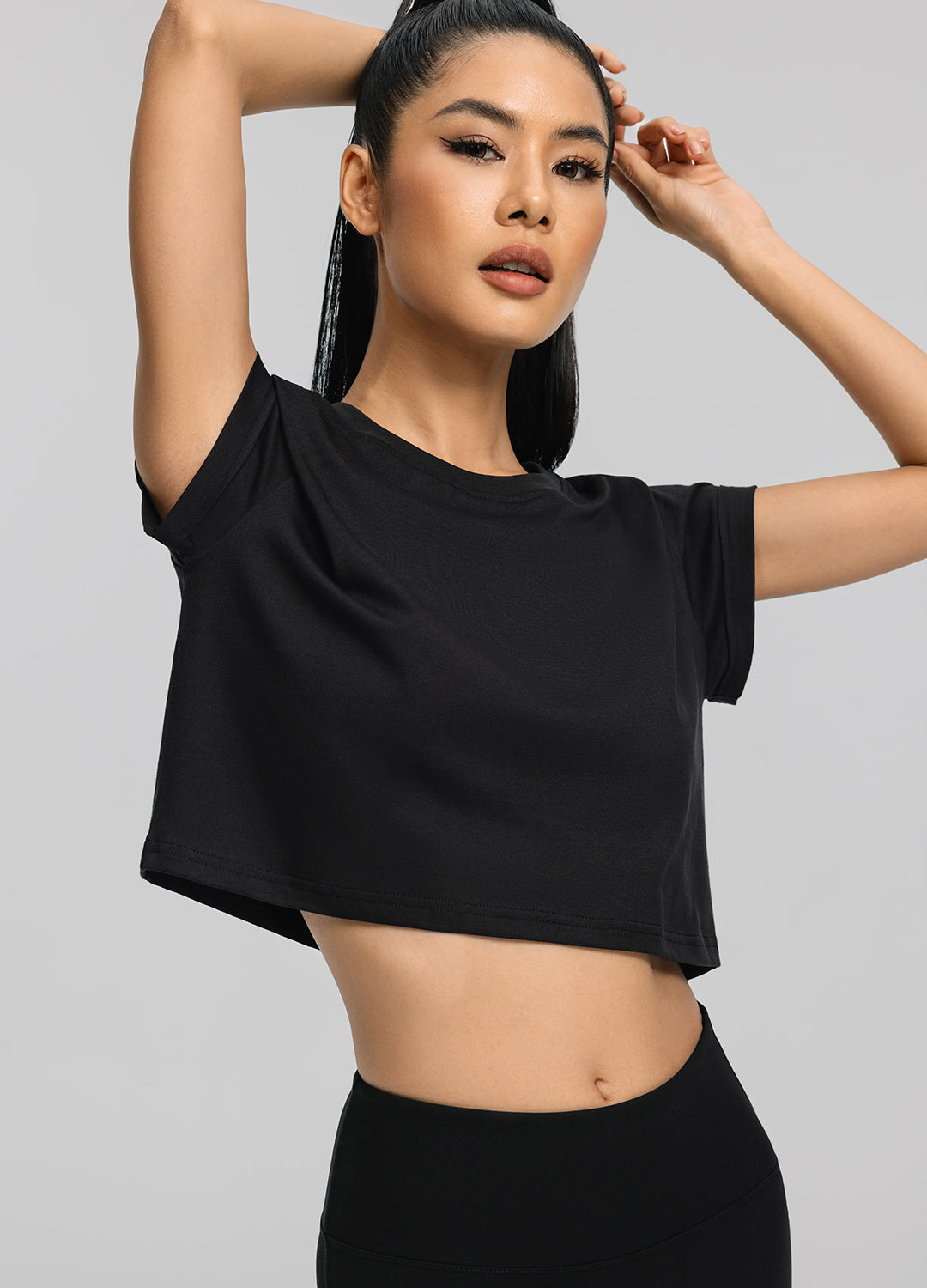 Cropped Cotton T-Shirt | Black