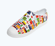Angled view of a Native Shoes Jefferson Print | Shell White/ Shell White/ International Flags Footwear