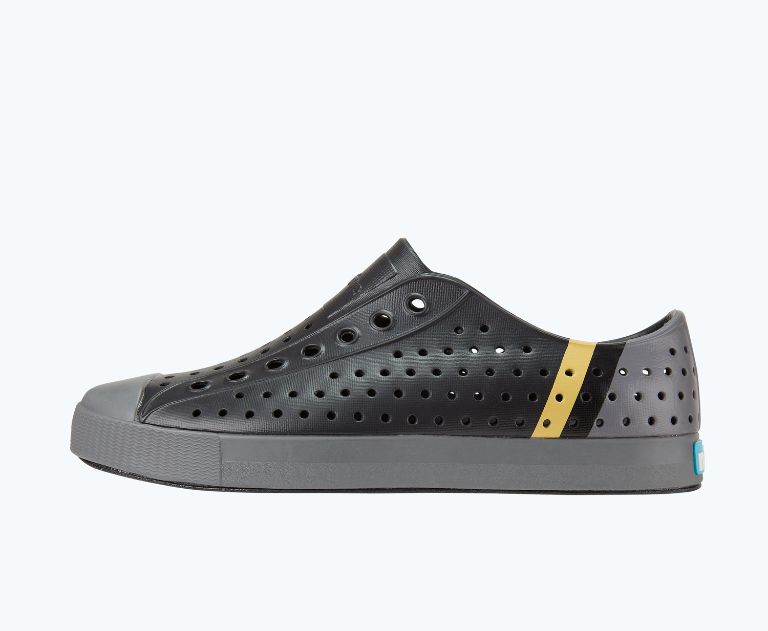 Side view of a Native Shoes Adults Jefferson Block | Jiffy Black/ Dublin Grey/ Dublin Wheat Block Footwear