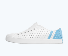Side view of a Native Shoes Adults Jefferson Block | Shell White/ Shell White/ Sky Stripe Block Footwear