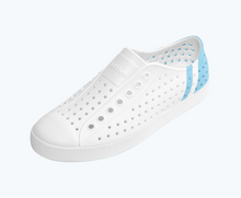 Angled view of a Native Shoes Jefferson Block | Shell White/ Shell White/ Sky Stripe Block Footwear