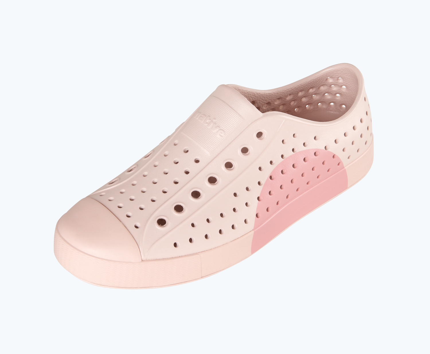 Angled view of a Native Shoes Jefferson Block | Dust Pink/ Dust Pink/ Rose Circle Footwear