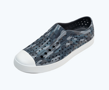 Angled view of a Native Shoes Jefferson Print | Dublin Grey/ Shell White/ Pigeon Eucamo Footwear