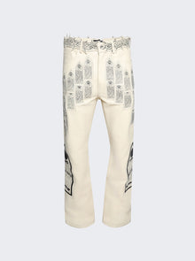 Men | WHO DECIDES WAR | Patched Arch Embroidered Pants Cream | Beige