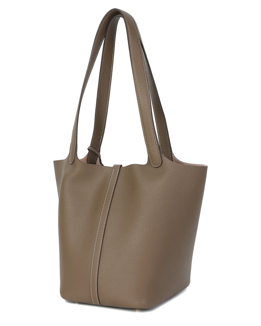 Tiffany & Fred Paris | Womens | Pebbled Leather Bucket Tote | Khaki