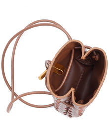 Tiffany & Fred Paris | Unisex | Handwoven Mini Leather Bucket Bag | Brown