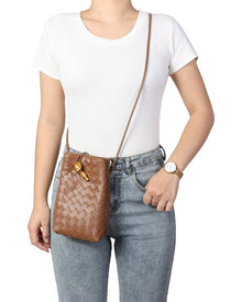 Tiffany & Fred Paris | Unisex | Handwoven Mini Leather Bucket Bag | Brown