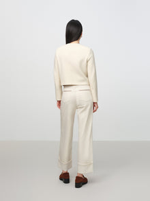 Tweed-Style Plaid Collarless Jacket | White